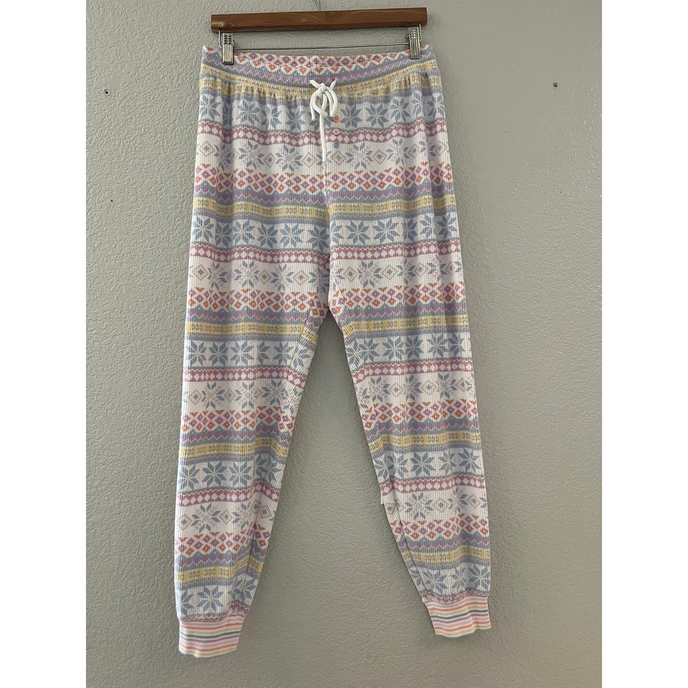 PJ Salvage Womens Pastel Fair Isle Waffle Knit Pajama Joggers Size M Thermal